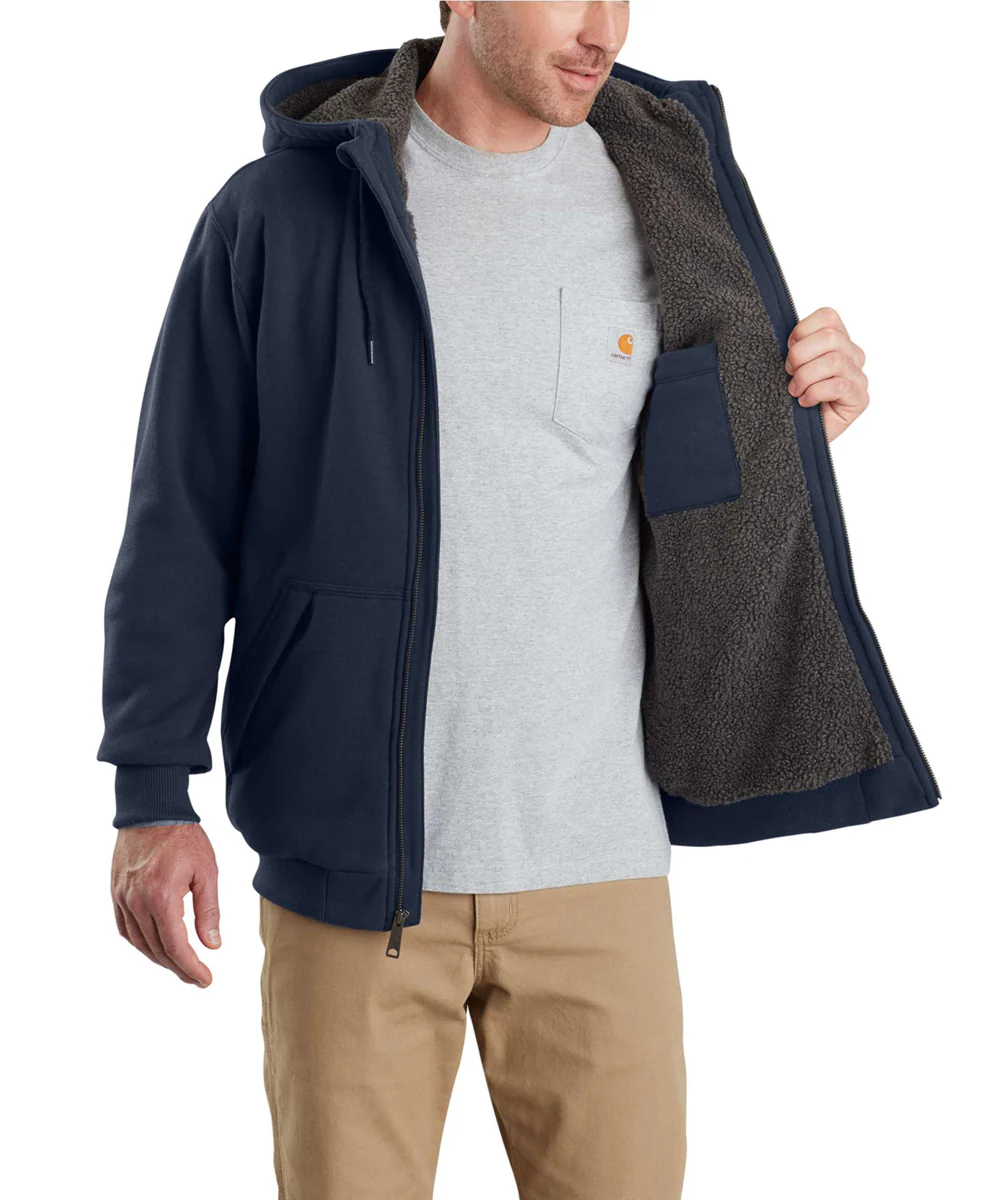 Carhartt Rain Defender Rockland Sherpa-Lined Full-Zip Hooded Sweatshirt - New Navy - Image 3