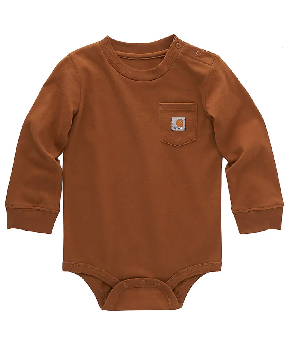 Carhartt Kids Long Sleeve Pocket Infant Onesie Bodysuit - Carhartt Brown