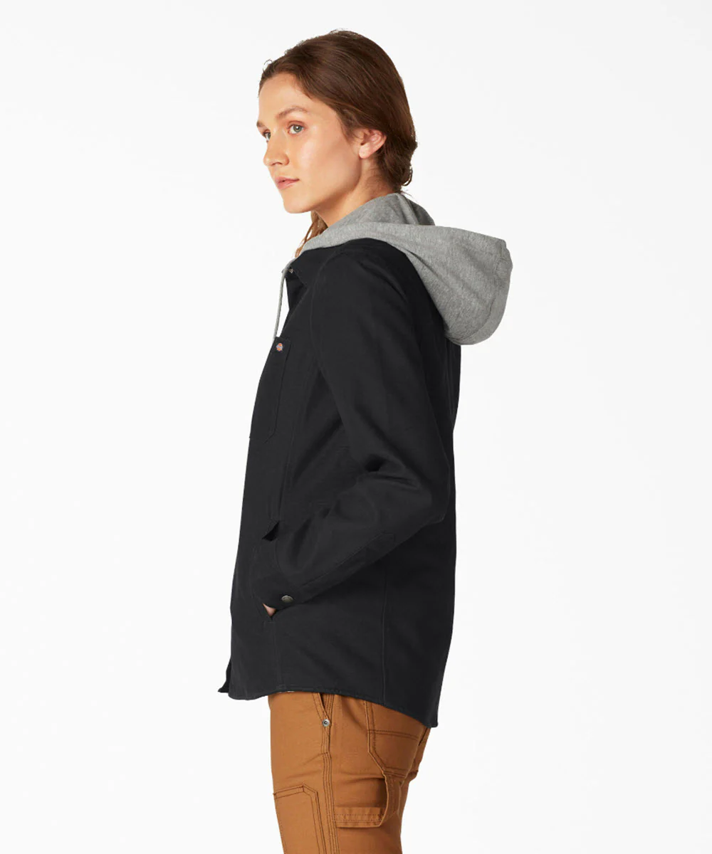 Dickies Women's Duck Hooded Shirt Jacket - Black - Image 3