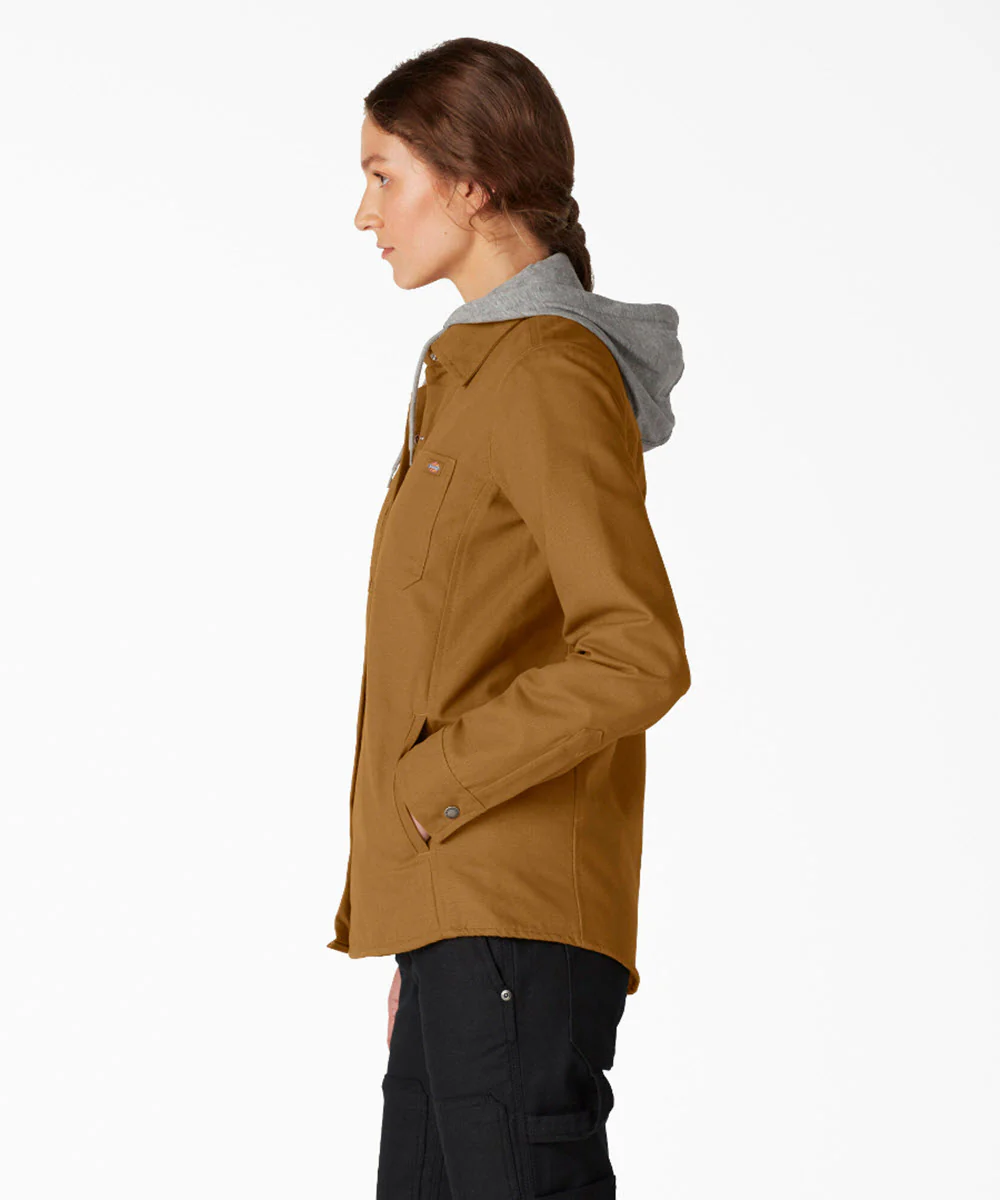 Dickies Women's Duck Hooded Shirt Jacket - Brown Duck - Image 3
